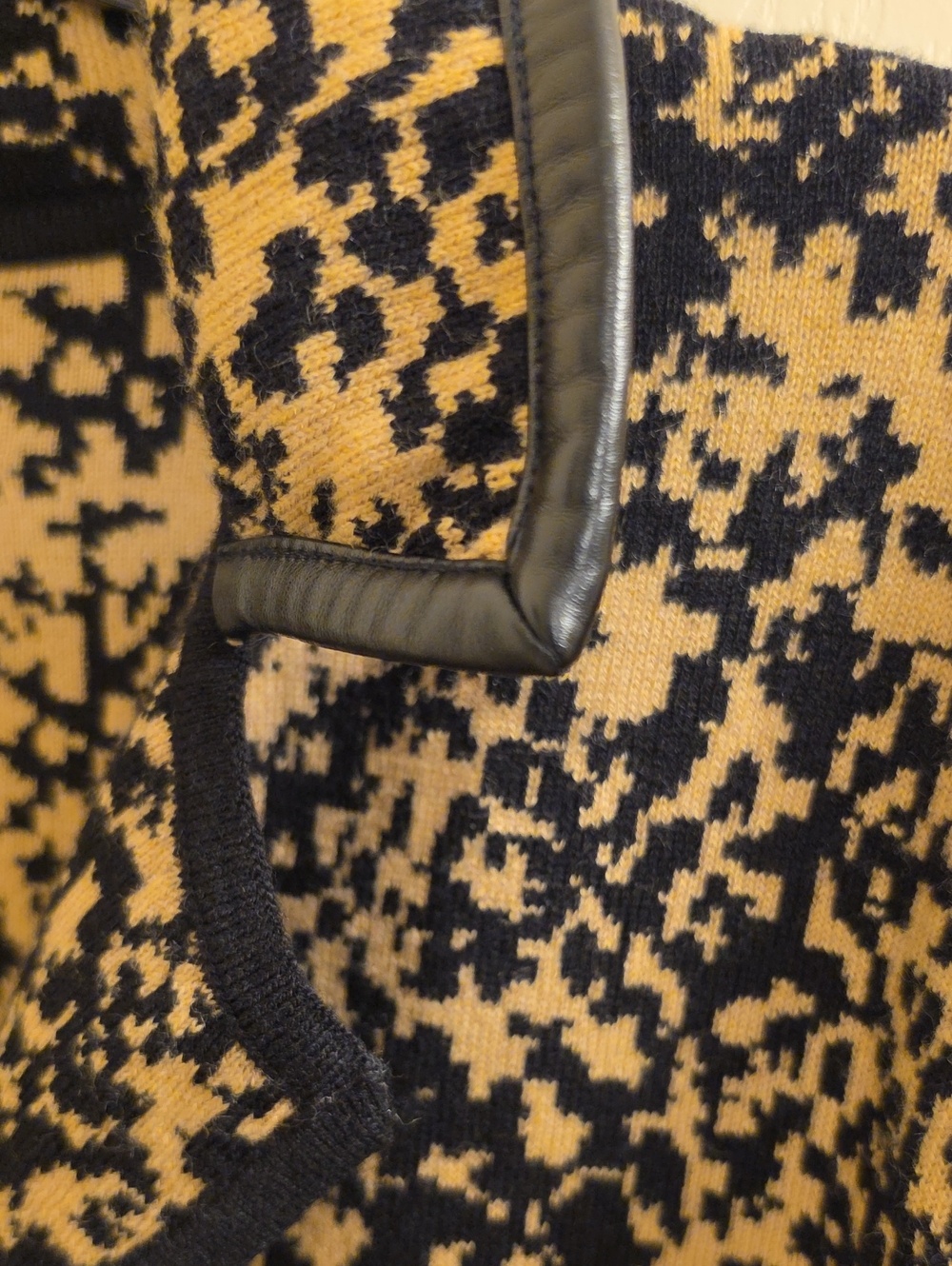 Anne Klein Beige and Black Patterned Long Cardigan with Black Trim - Picture 3 of 4
